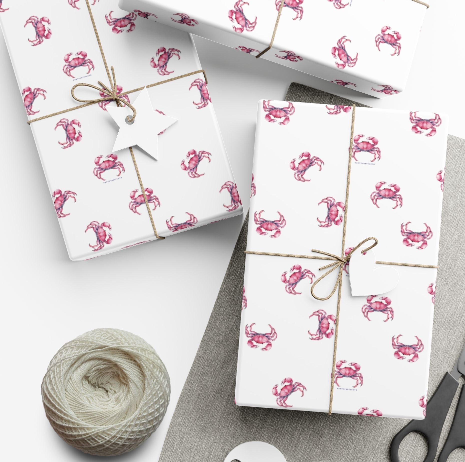Nantucket Stroll Nantucketcloth Christmas Holiday Ocean Red Crab and Candy Cane Gift Wrap Paper