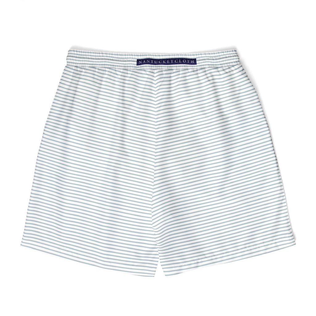 Nantucket Island Mens Swim Shorts. Nantucketcloth Ocean Blue and White Stripped with Pockets.