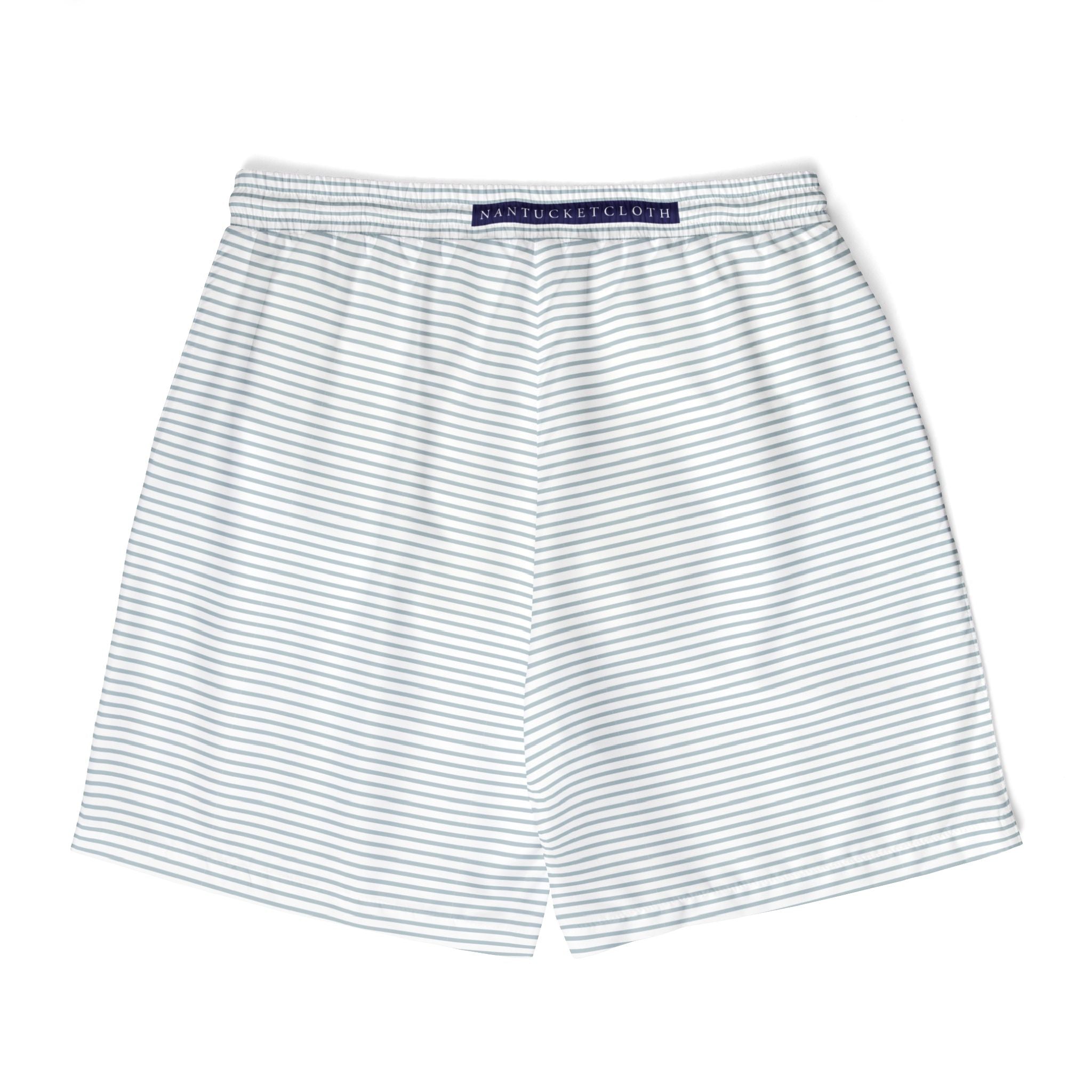 Nantucket Island Mens Swim Shorts. Nantucketcloth Ocean Blue and White Stripped with Pockets.