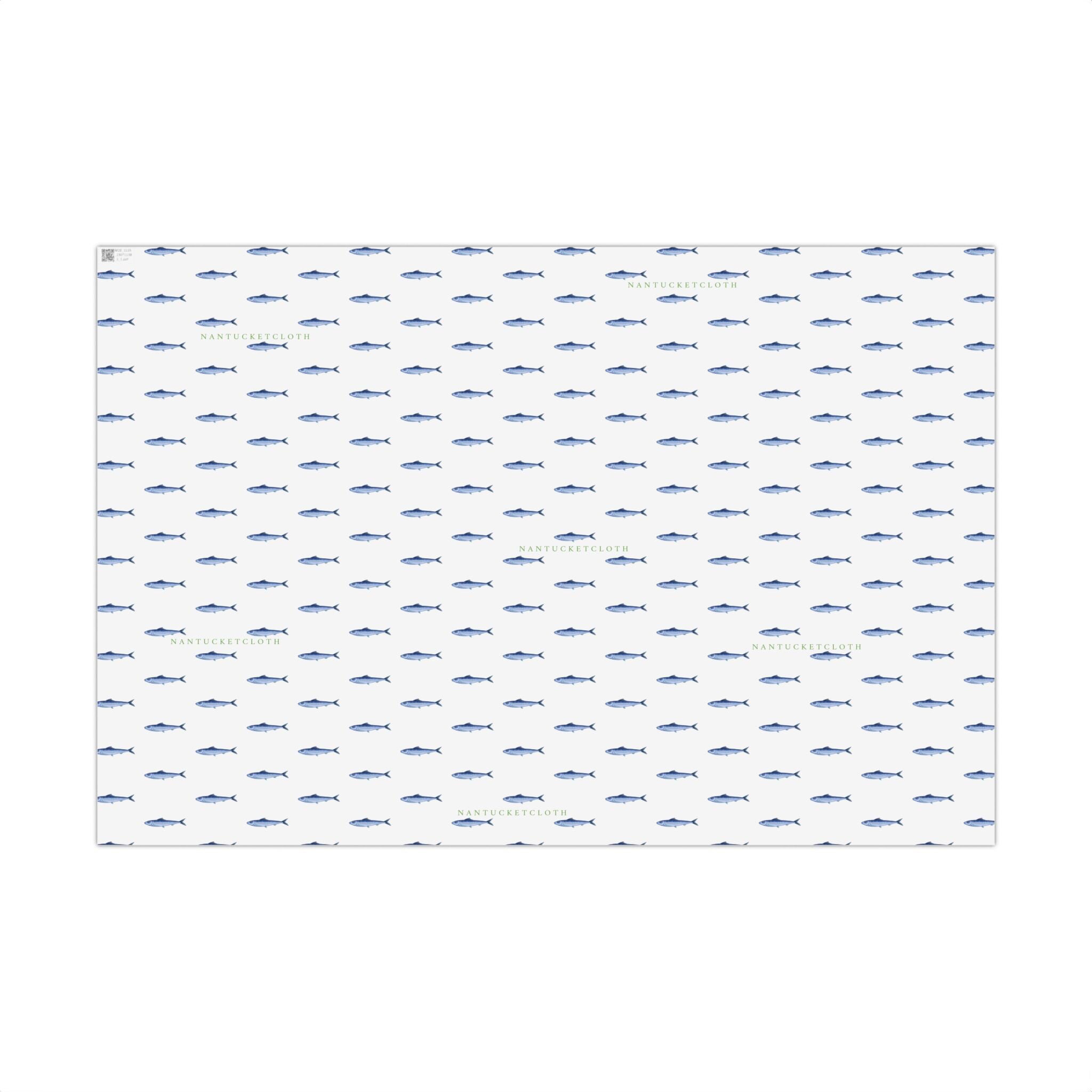 Nantucket Nantucketcloth Holiday Ocean blue white stripe with fish Gift Wrap Paper