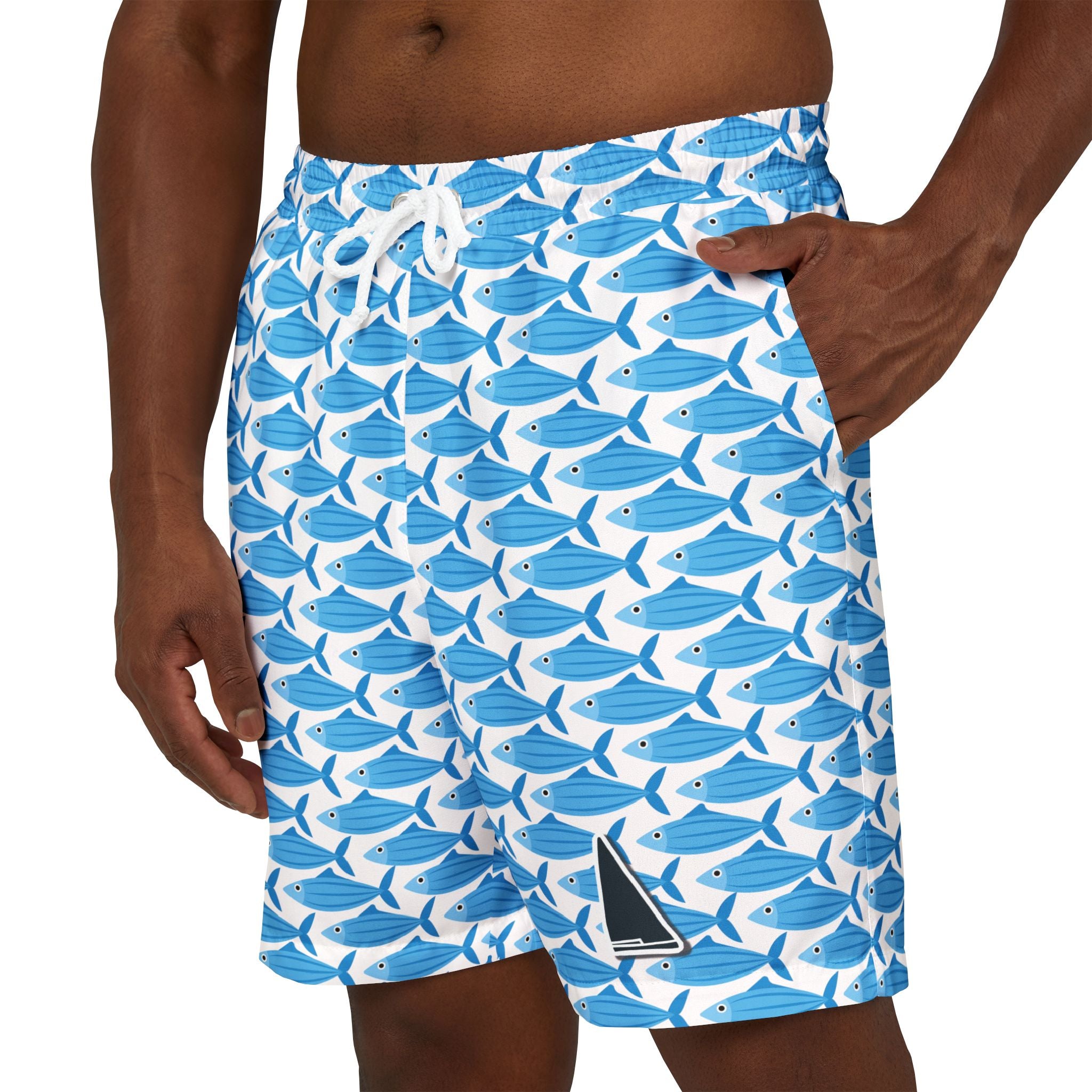 Nantucket Island Mens Swim Shorts. Nantucketcloth Blue Tuna with Pockets.