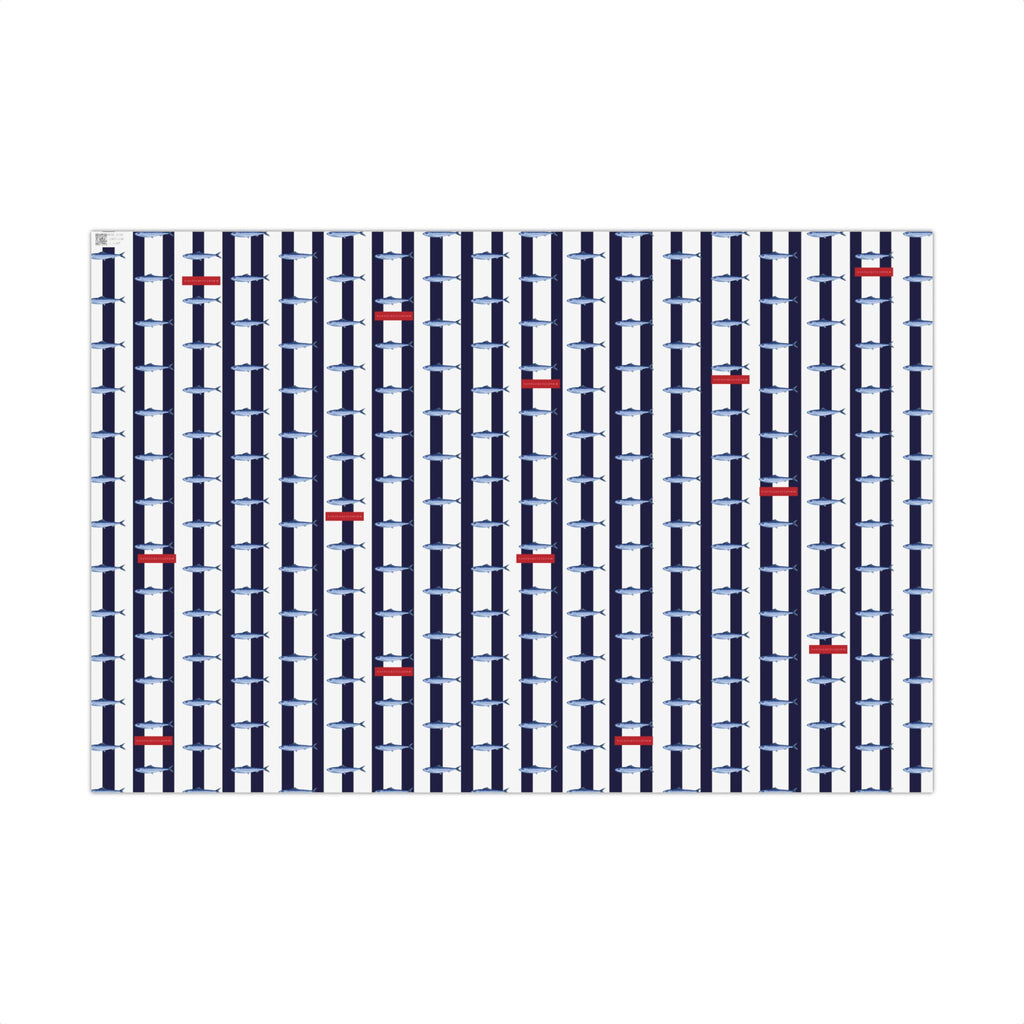 Nantucket Stroll Nantucketcloth Christmas Holiday Oceanblue white stripe with fish Gift Wrap Paper