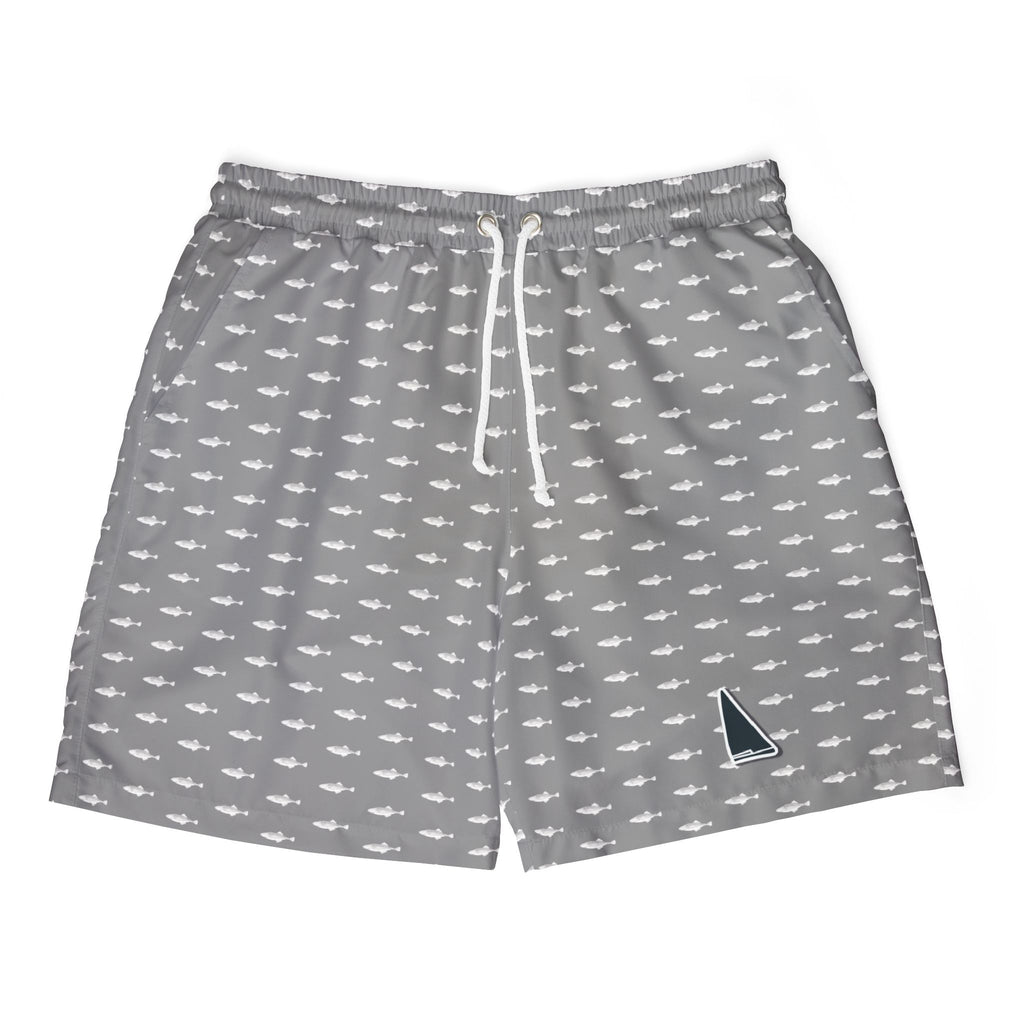 Nantucket Island Nautical Jaws Mens Swim Shorts, with Pockets. Nantucketcloth Shark Grey