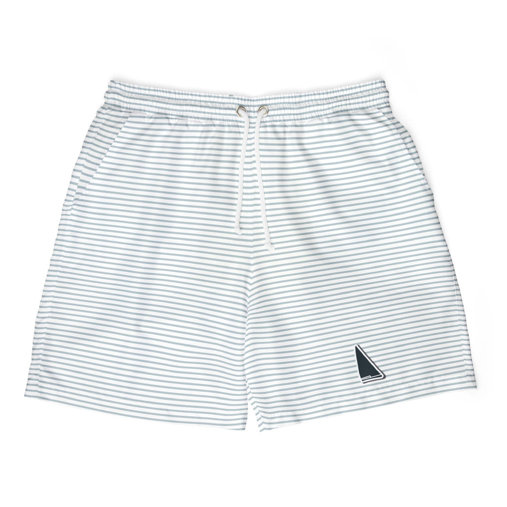 Nantucket Island Mens Swim Shorts. Nantucketcloth Ocean Blue and White Stripped with Pockets.