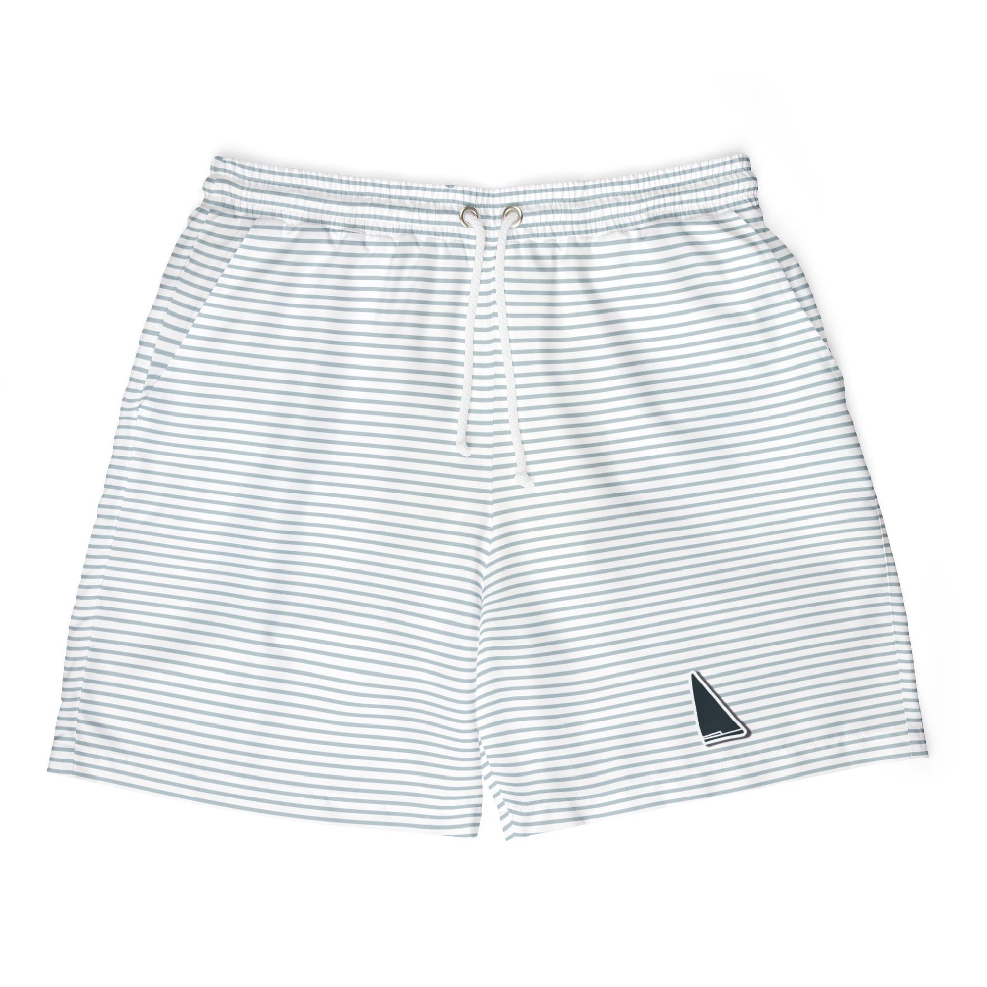Nantucket Island Mens Swim Shorts. Nantucketcloth Ocean Blue and White Stripped with Pockets.
