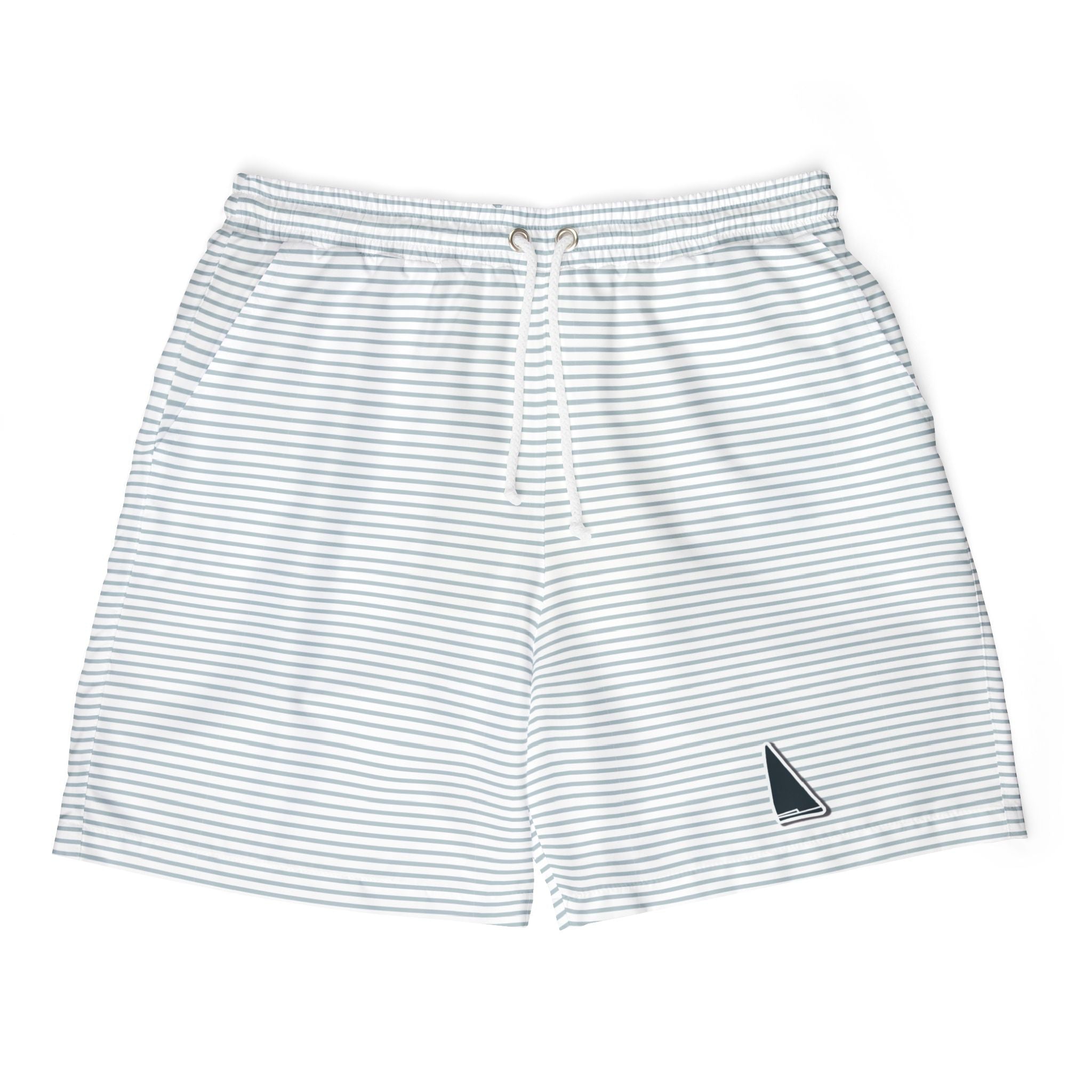 Nantucket Island Mens Swim Shorts. Nantucketcloth Ocean Blue and White Stripped with Pockets.