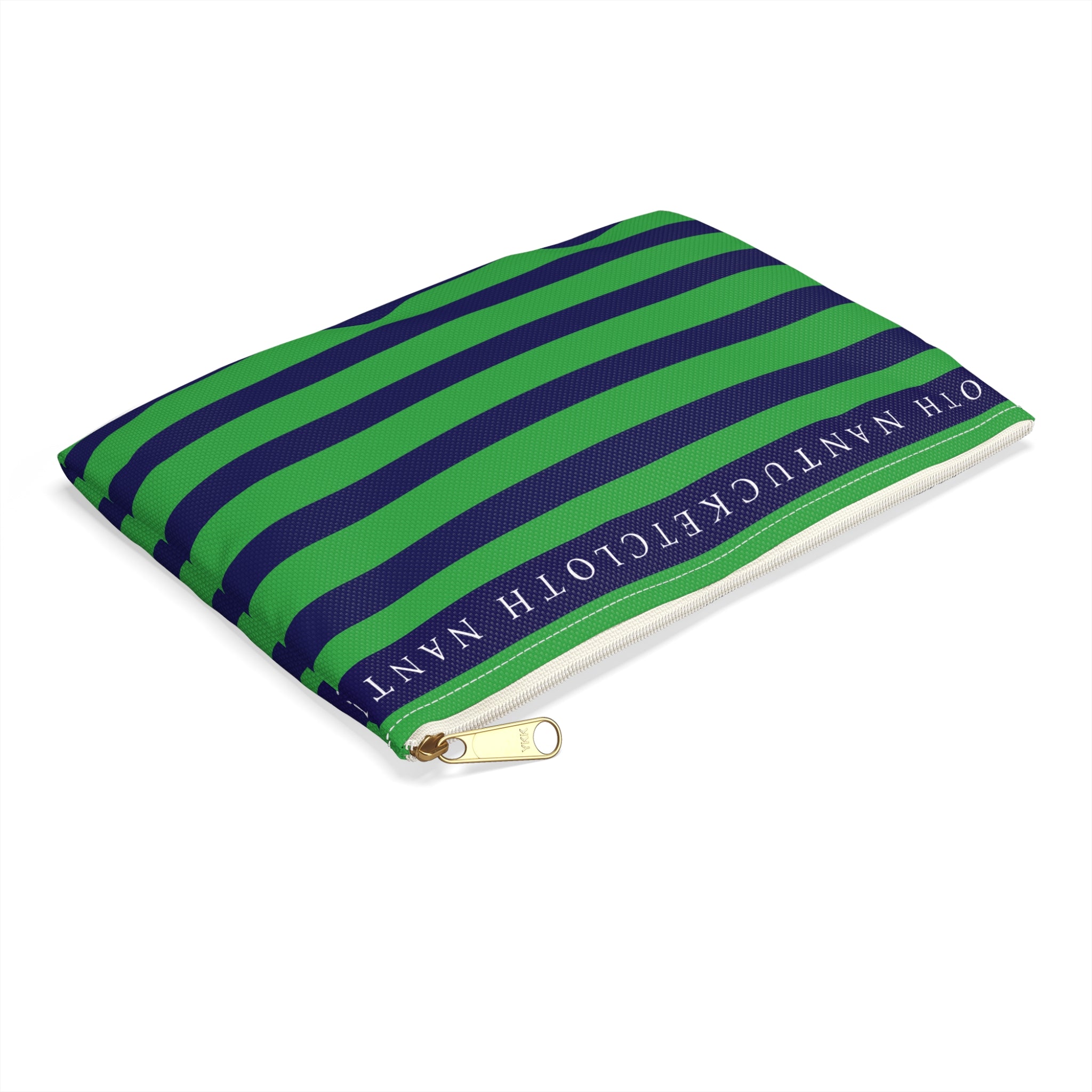 Nantucket Island Nautical Blue Green Stripped Nantucketcloth Canvas Wristlet Bag.