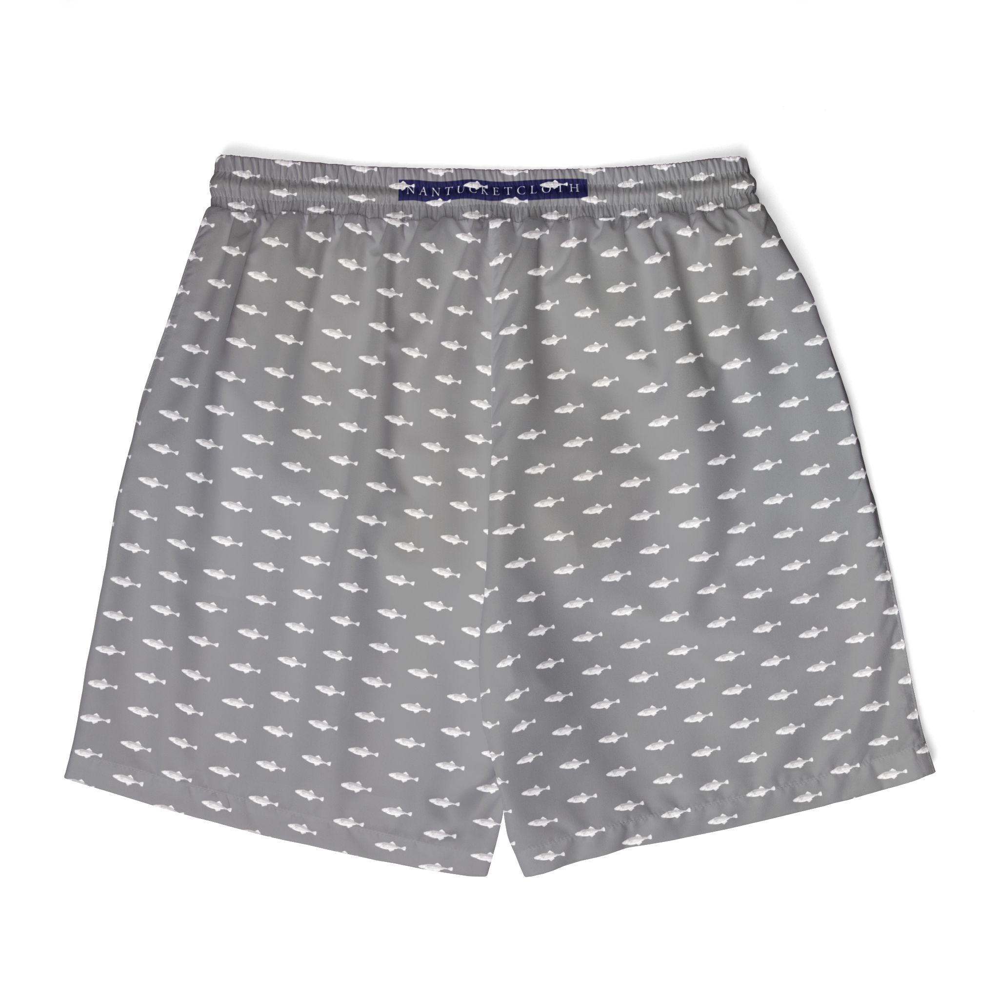 Nantucket Island Nautical Jaws Mens Swim Shorts, with Pockets. Nantucketcloth Shark Grey