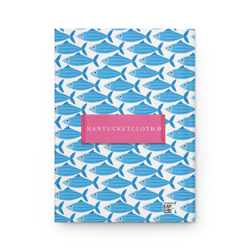 Nantucketloth Green and Blue Preppy style fish Hardcover Journal Matte