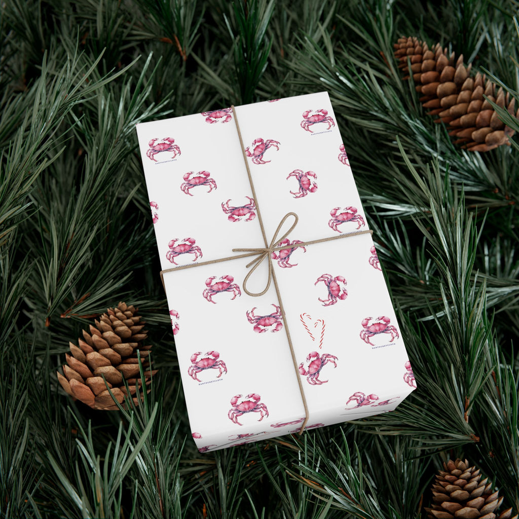 Nantucket Stroll Nantucketcloth Christmas Holiday Ocean Red Crab and Candy Cane Gift Wrap Paper