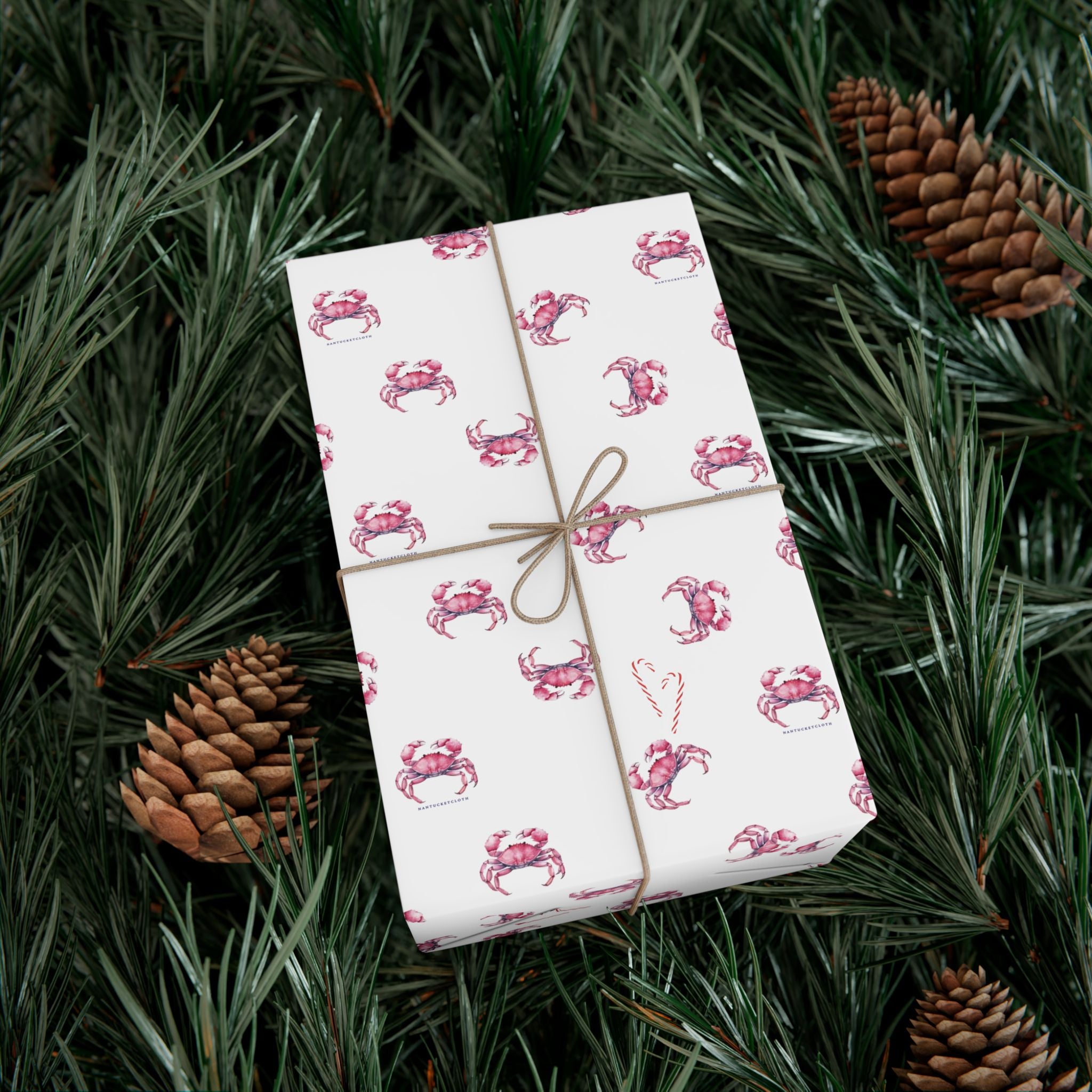 Nantucket Stroll Nantucketcloth Christmas Holiday Ocean Red Crab and Candy Cane Gift Wrap Paper