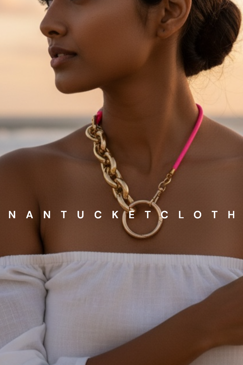 Nantucket Jewelry Gold links and Pink Beach to Dinner Necklace. One of A Kind..Nantucketcloth All sales are final.