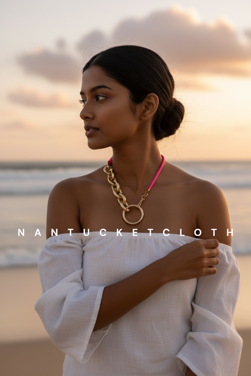 Nantucket Jewelry Gold links and Pink Beach to Dinner Necklace. One of A Kind..Nantucketcloth All sales are final.0523
