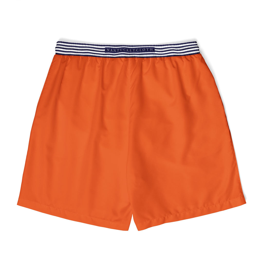 Nantucket  Mens Swim Shorts. Nantucketcloth Orange Nautical Stripped Belt  with Pockets.