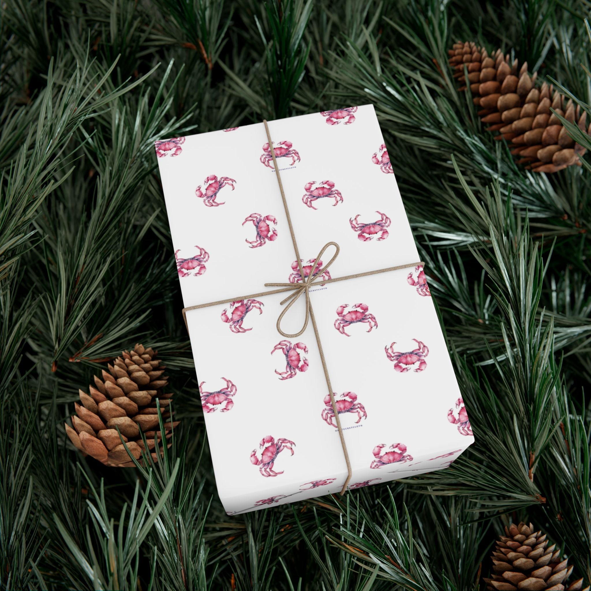Nantucket Stroll Nantucketcloth Gift wrapping in paper with pink crab.