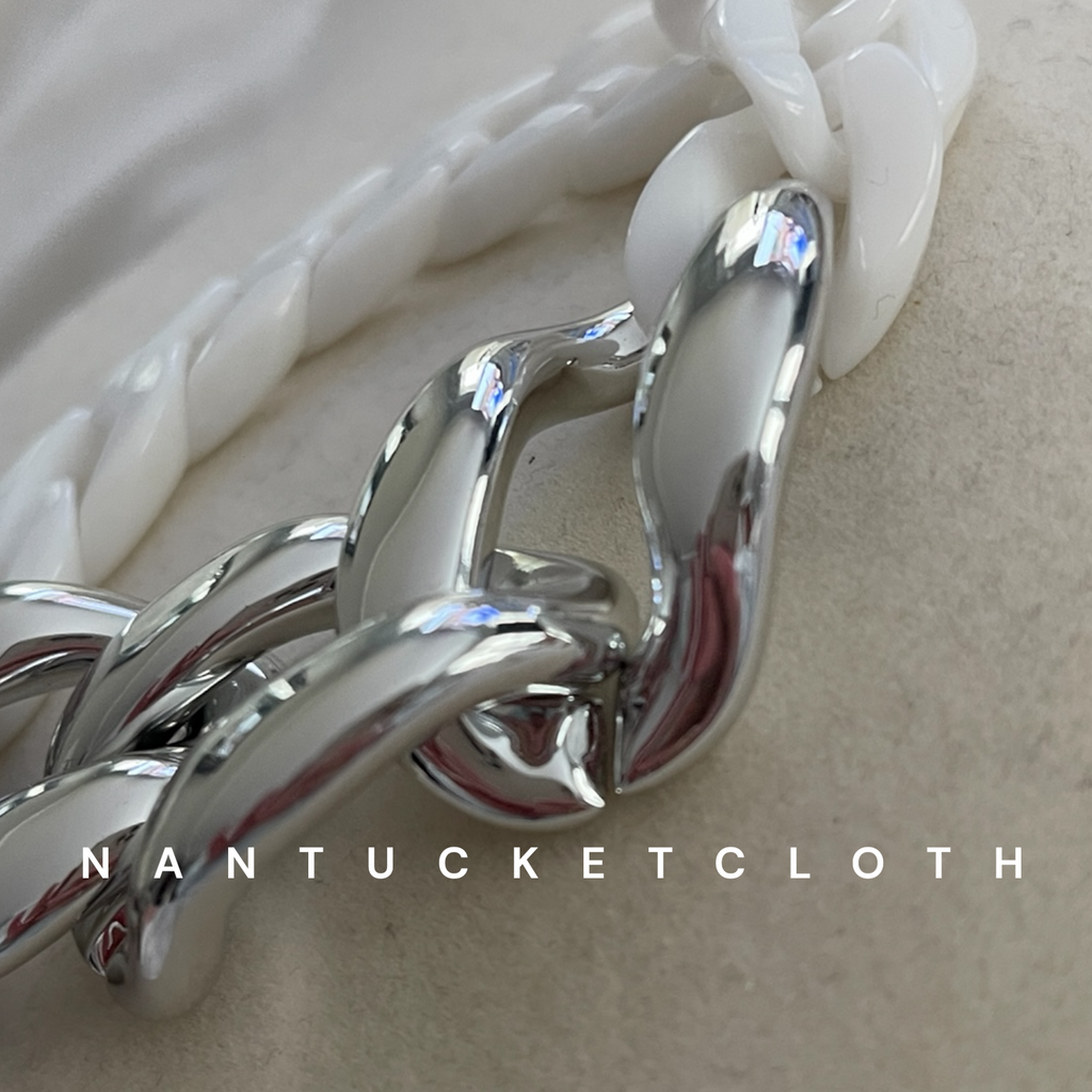 Nantucket bracelet. Metal, Silver Acrylic and white boat rope Nantucketcloth Sailing Jewelry. Newport style 
