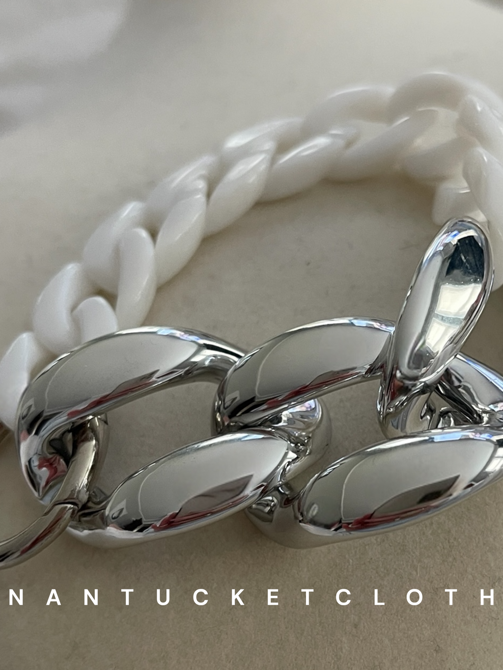 Nantucket bracelet. Metal, Silver Acrylic and white boat rope Nantucketcloth Sailing Jewelry. Newport style MV