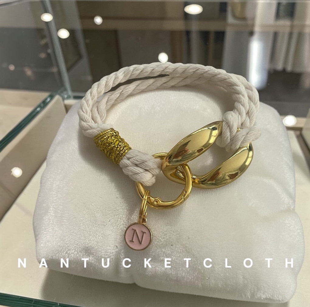 Nantucket_bracelet._Metal_gold_acrylic_and_white_boat_rope_Nantucketcloth_Sailing_Jewelry._All_sales_are_final. Boating Life