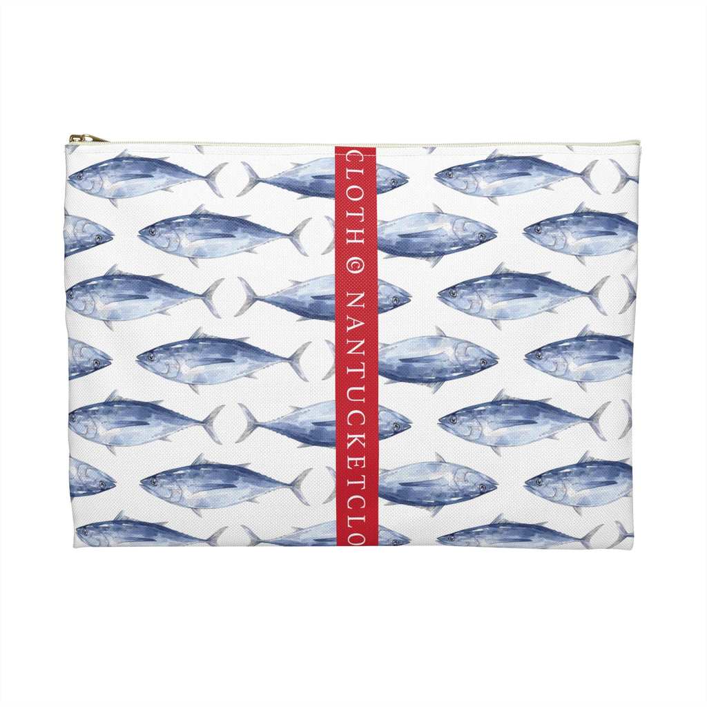 Nantucketcloth Casual Nautical Blue Fish Canvas Cocktail Bag. White