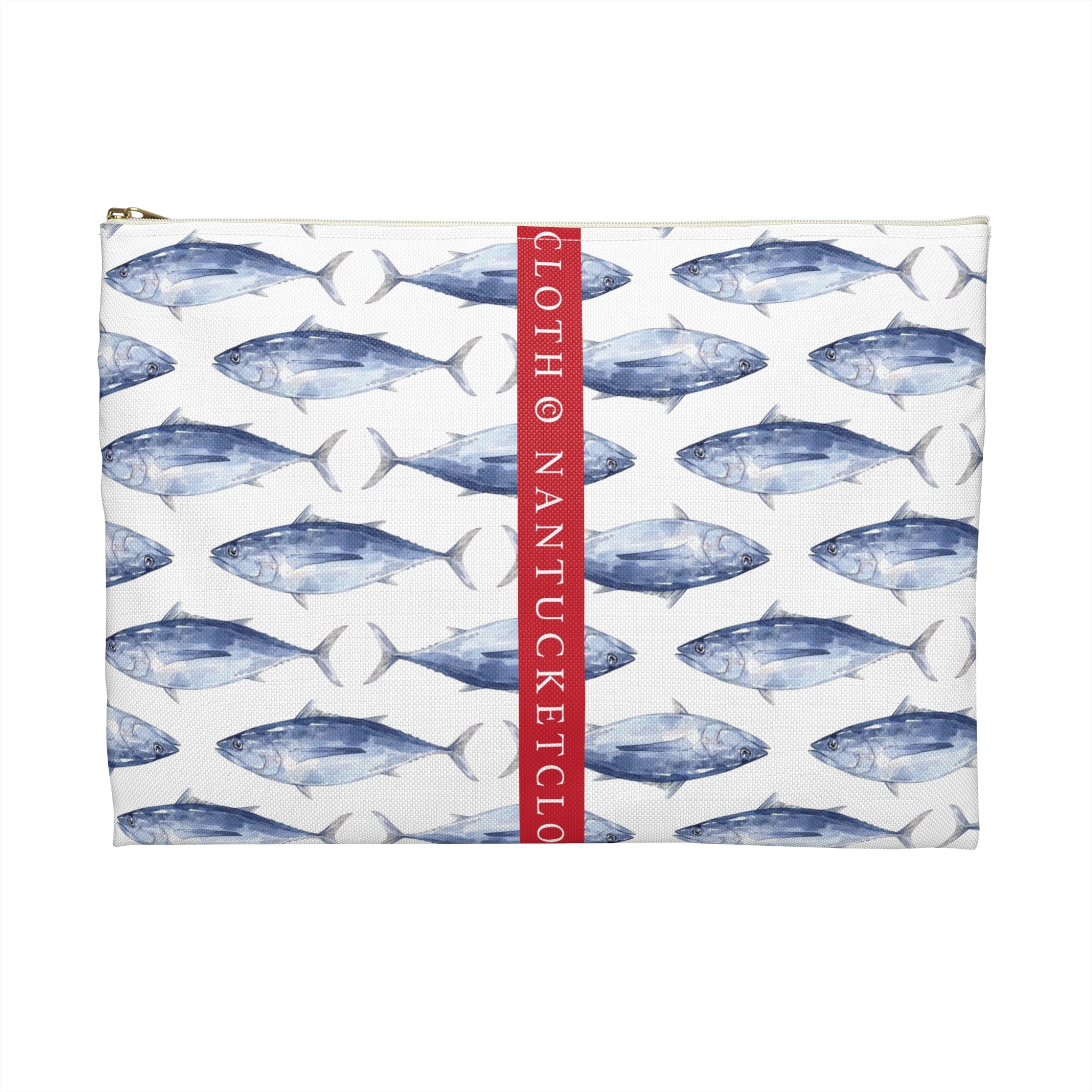 Nantucketcloth Casual Nautical Blue Fish Canvas Cocktail Bag. White