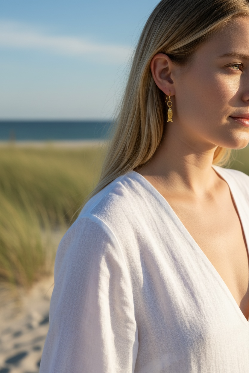 Nantucketcloth jewelry one of a kind Nantucket Island Fun Gold fish earring