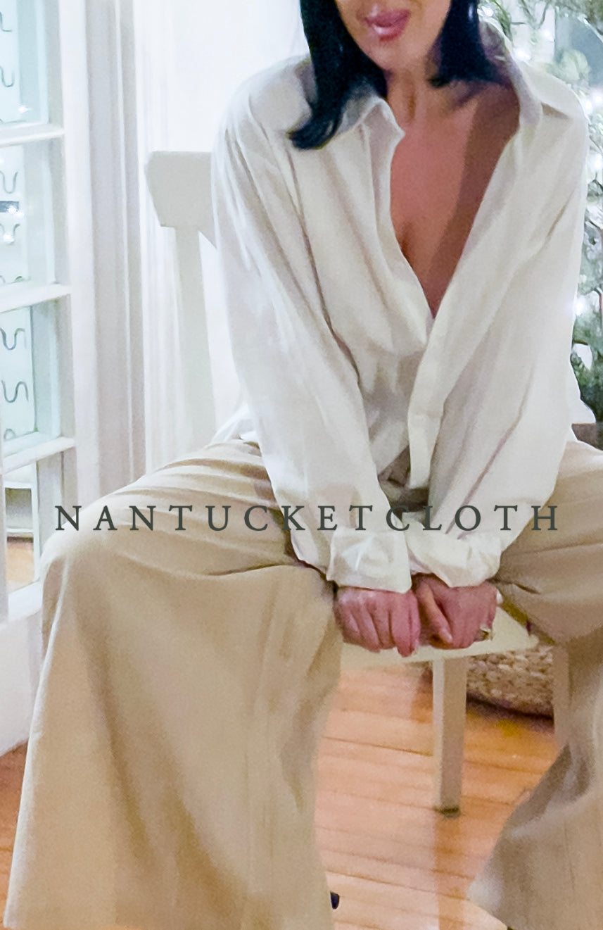 Newport Rhode Island Nantucketcloth White Nautical Large Loose Fit dress womens button up shirt.