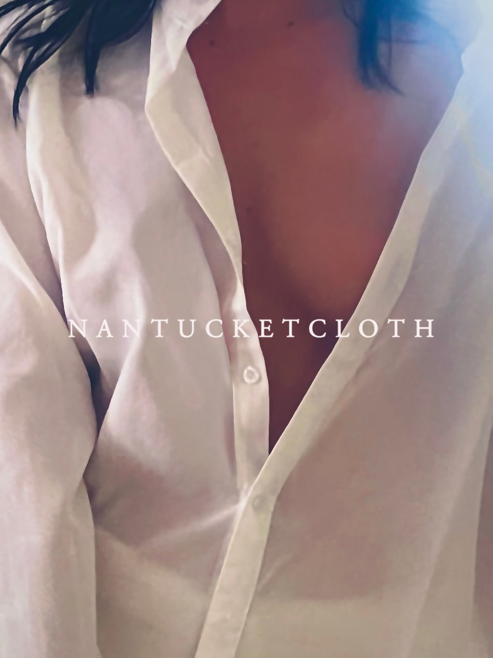 Newport Rhode Island Nantucketcloth White Nautical Large Loose Fit dress womens button up shirt.